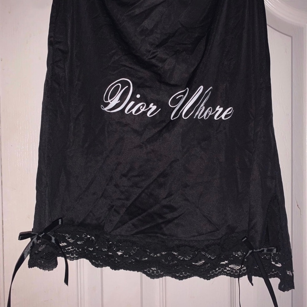 DIOR WH*RE sexy black lace ribbon slip skirt